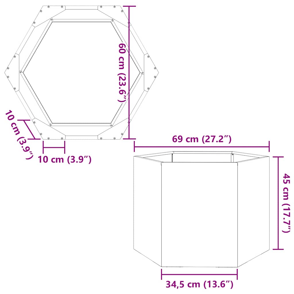 Fioriera da Giardino Esagono 69x60x45 cm in Acciaio Inox