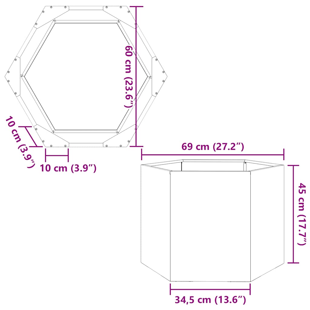 Fioriera Esagono 69x60x45 cm in Acciaio Zincato