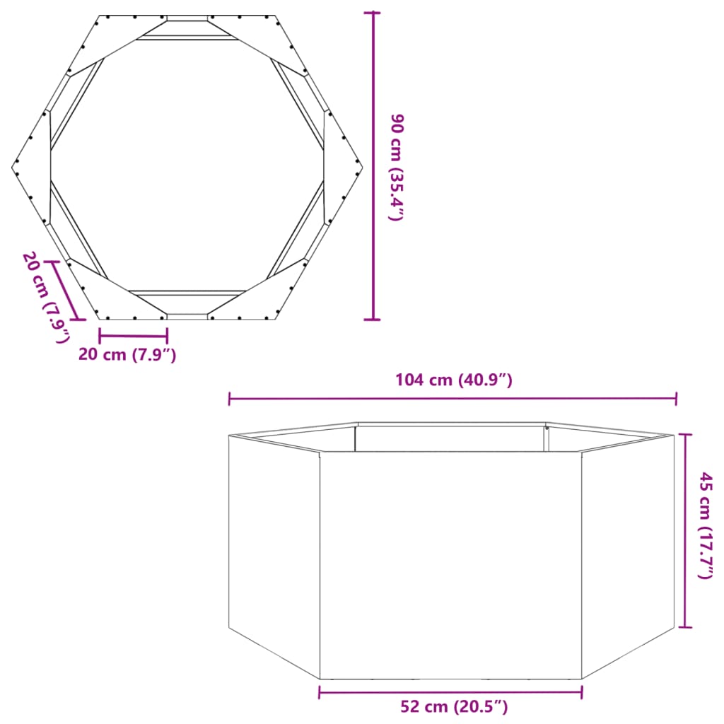 Fioriera da Giardino Nera Esagono 104x90x45 cm in Acciaio
