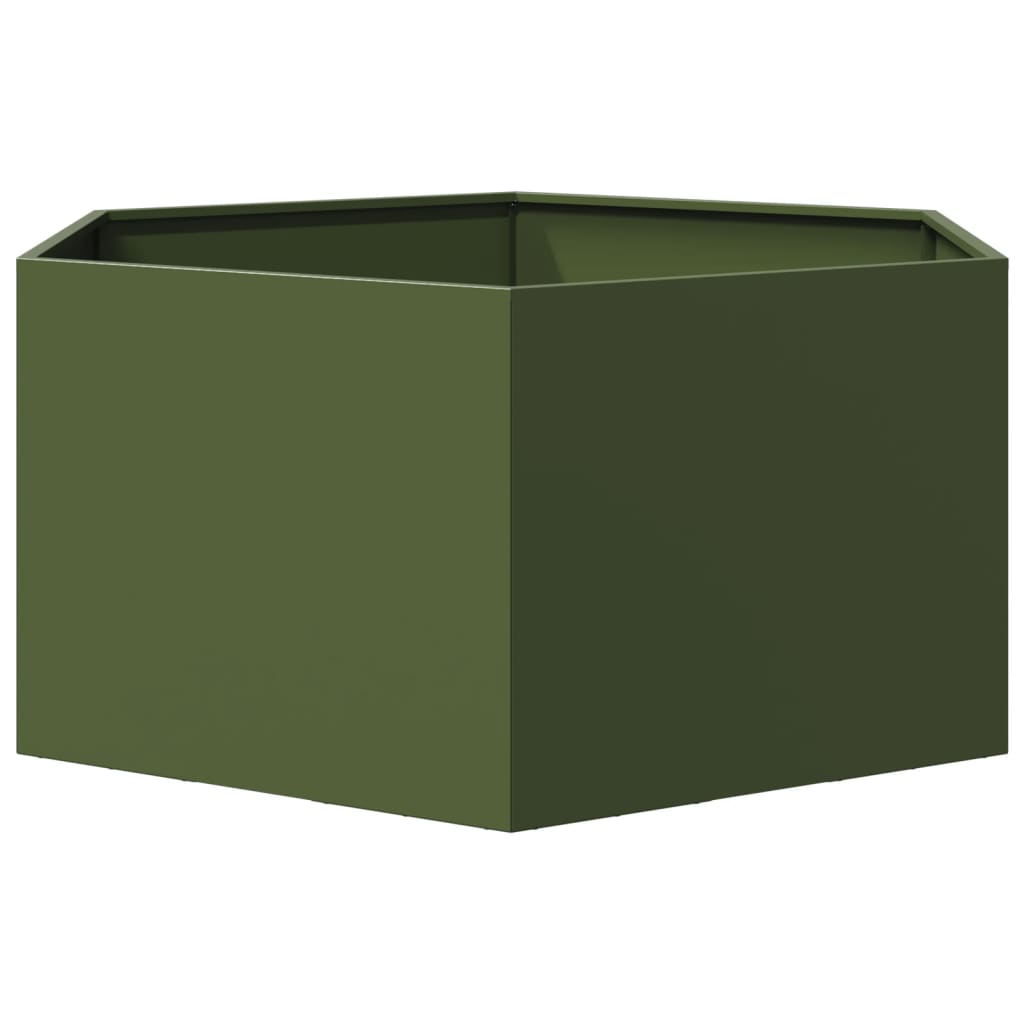Fioriera da Giardino Verde Oliva Esagono 104x90x45 cm Acciaio