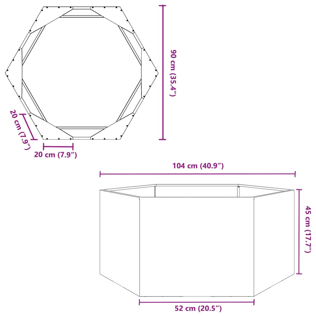 Fioriera da Giardino Verde Oliva Esagono 104x90x45 cm Acciaio