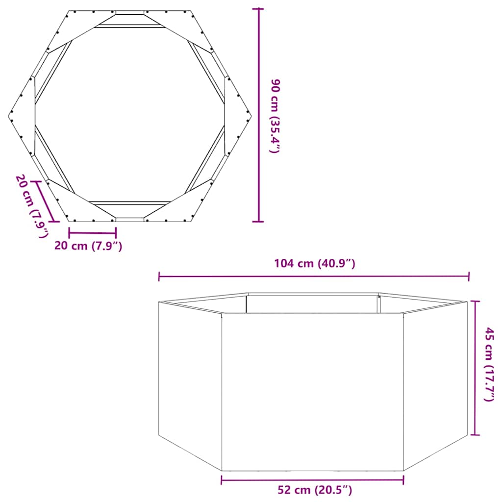 Fioriera da Giardino Esagono 104x90x45 cm in Acciaio Inox