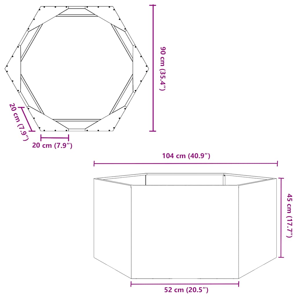 Fioriera da Giardino Esagono 104x90x45 cm in Acciaio Zincato