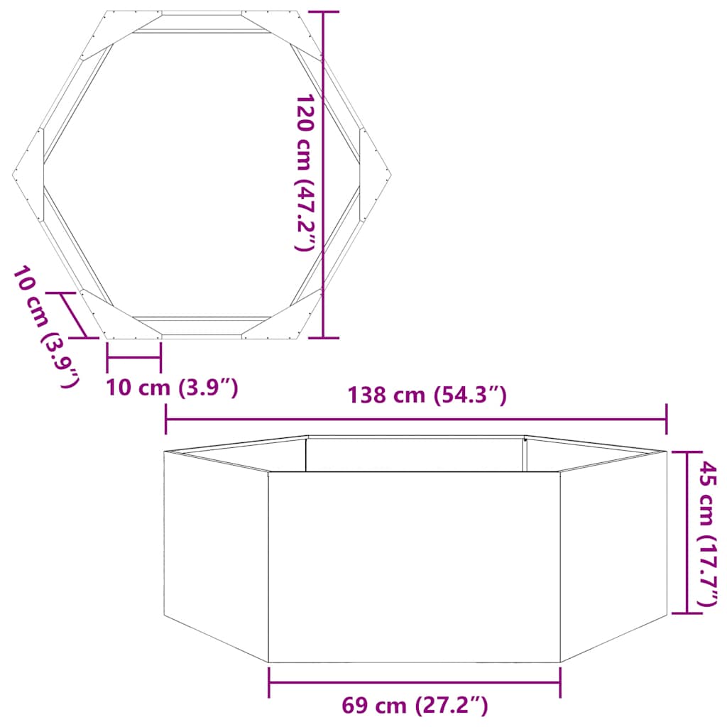 Fioriera da Giardino Esagono 138x120x45 cm in Acciaio Zincato