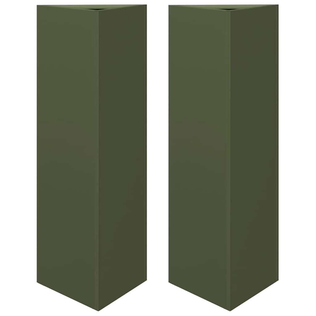 Fioriere 2 pz Verde Oliva Triangolari 30x26x75 cm in Acciaio