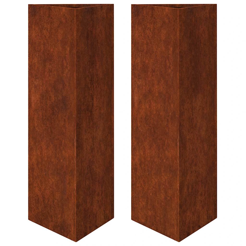 Fioriere da Giardino 2 pz Triangolari 30x26x75cm Acciaio Corten