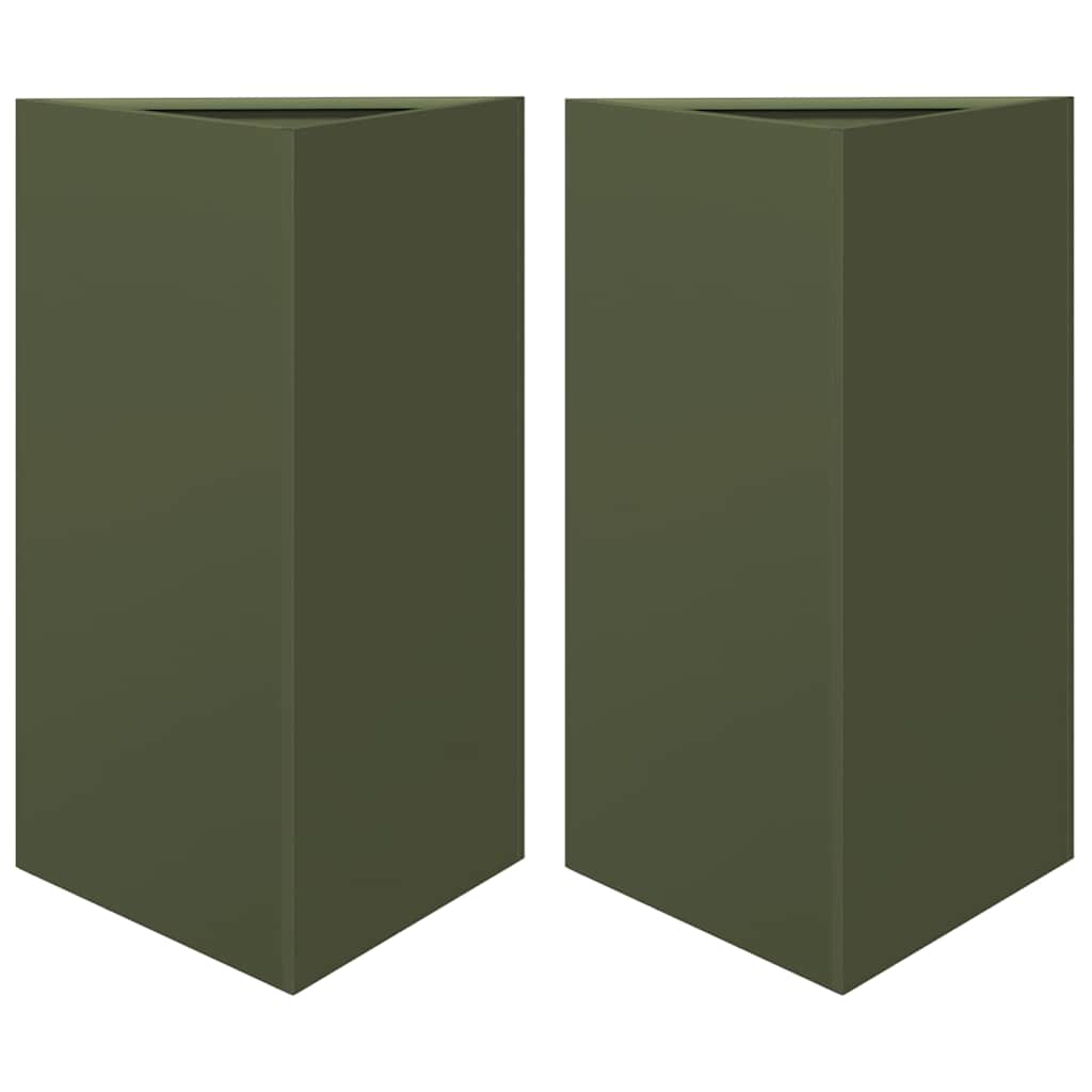Fioriere 2 pz Verde Oliva Triangolari 50x43x75 cm in Acciaio