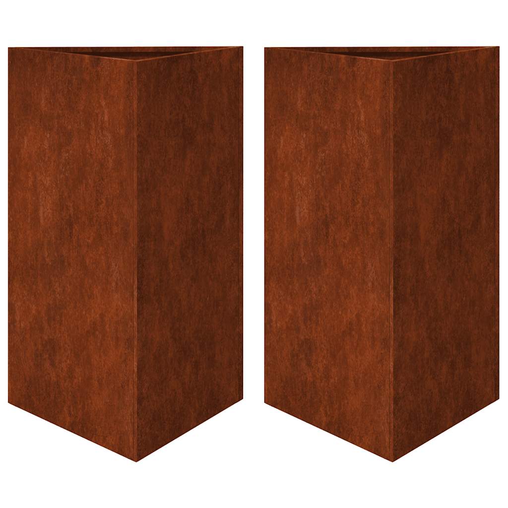 Fioriere da Giardino 2 pz Triangolari 50x43x75cm Acciaio Corten