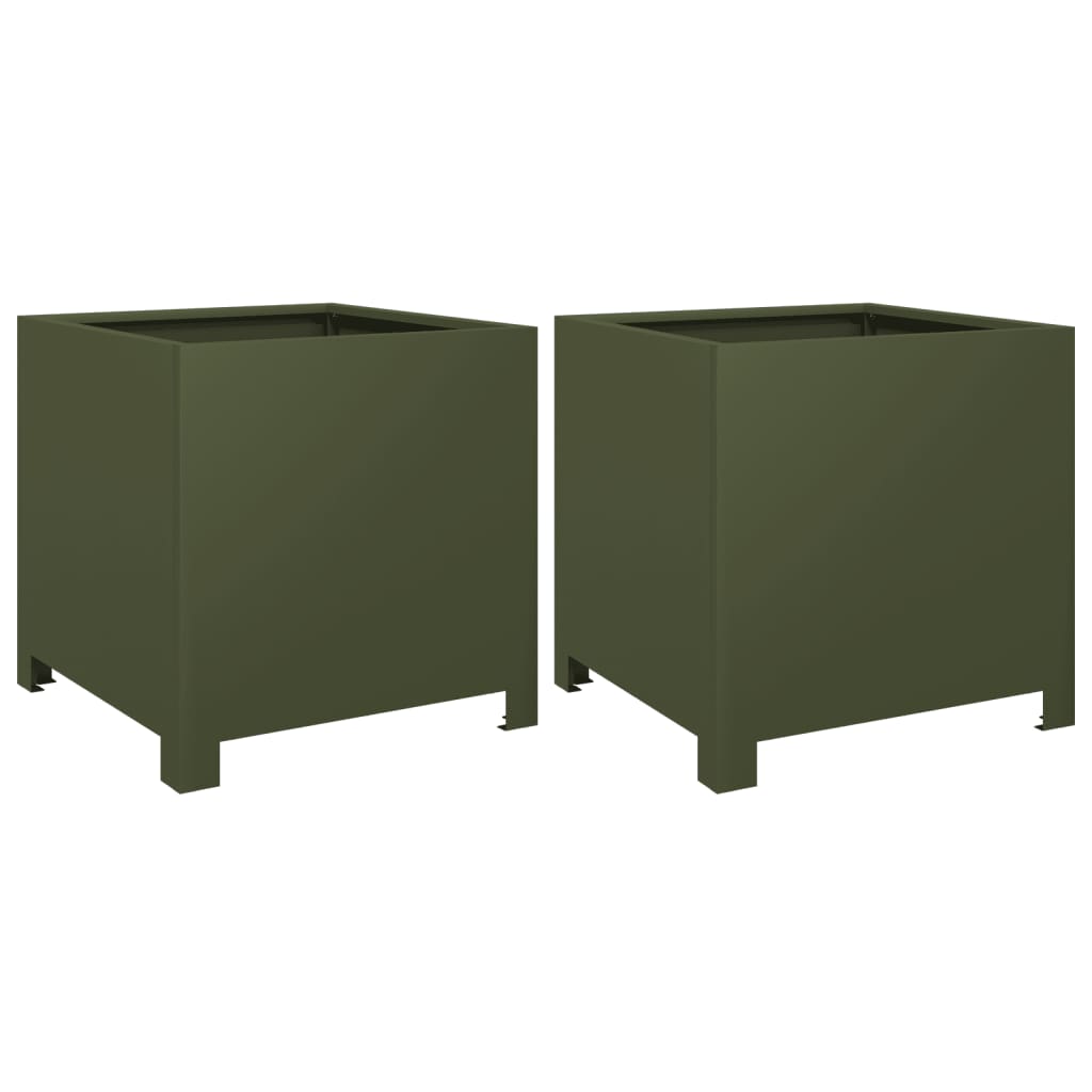 Fioriere da Giardino 2 pz Verde Oliva 40x40x40 cm in Acciaio