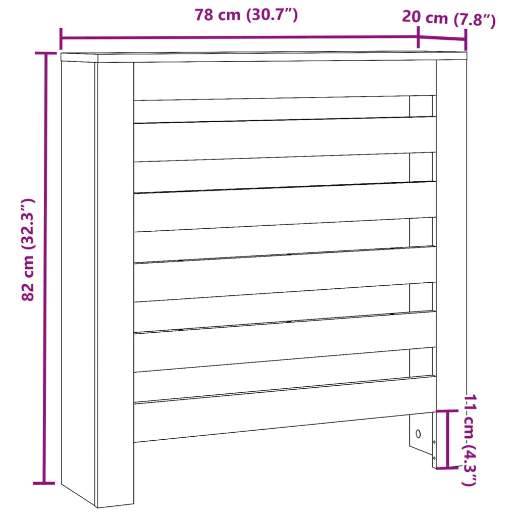 Copertura per radiatori Rovere Fumo 78 x 20 x 82 cm