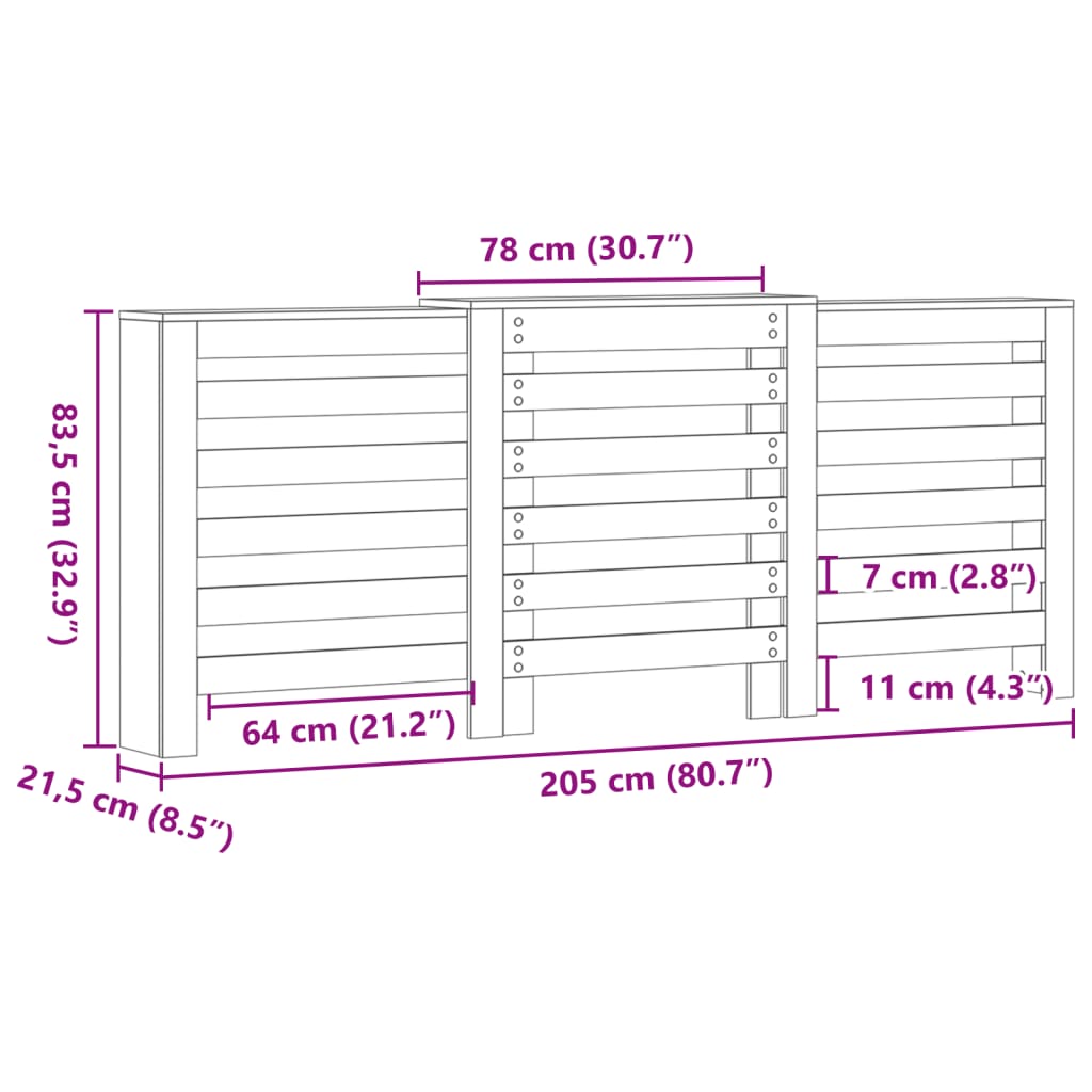 Copertura per radiatori Nero 205 x 21,5 x 83,5 cm