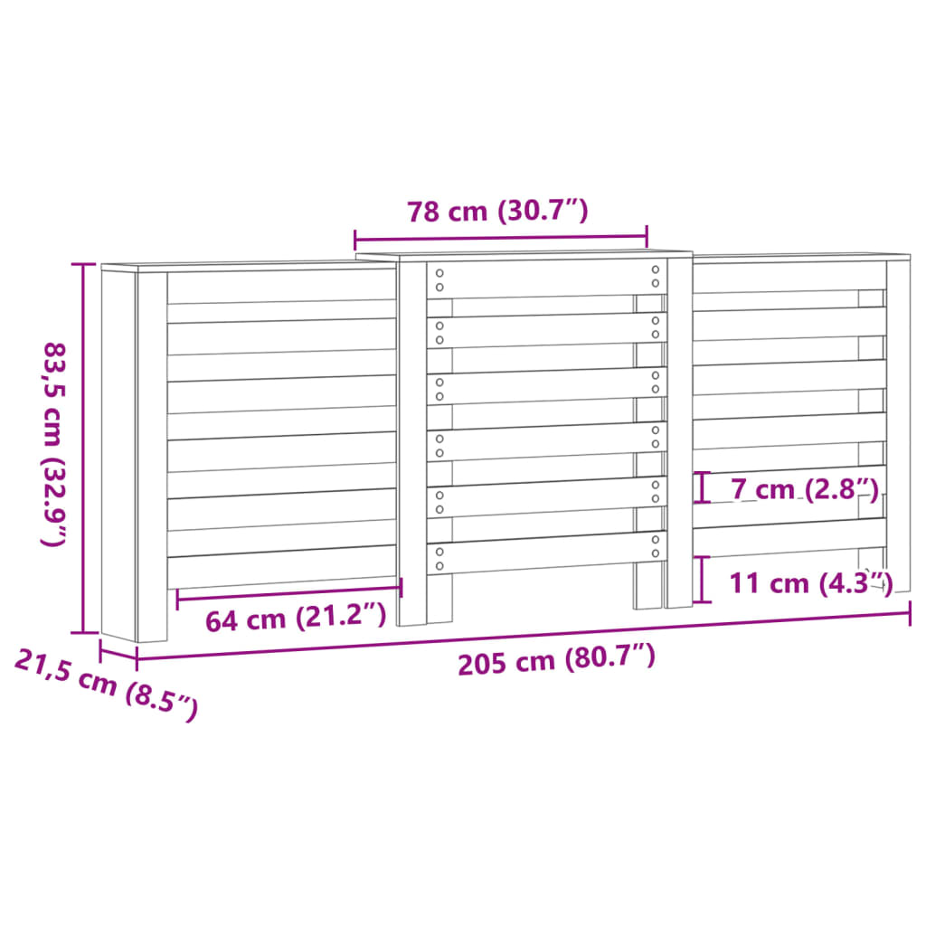 Copertura per radiatori Rovere Sonoma 205 x 21,5 x 83,5 cm