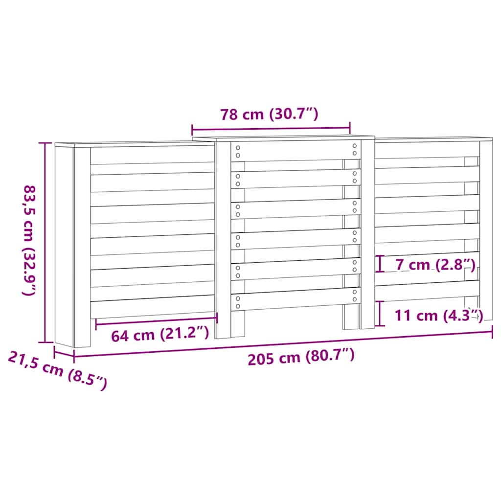 Copertura per radiatori Grigio Cemento 205 x 21,5 x 83,5 cm