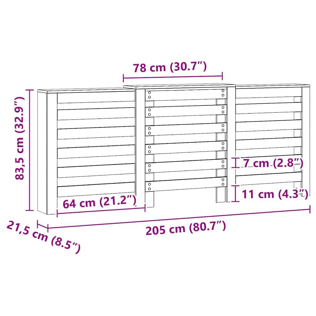 Copertura per radiatori Rovere 205 x 21,5 x 83,5 cm