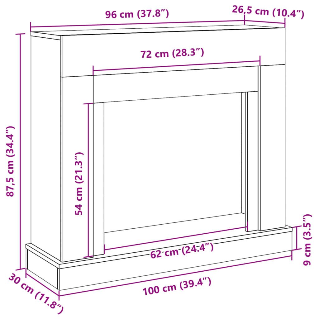 Cornice per Camino Rovere Marrone 100x30x87,5 cm in Truciolato