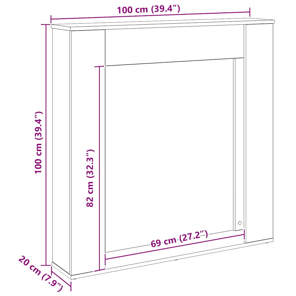 Cornice per Camino Rovere Artigianale 100x20x100 cm Truciolato