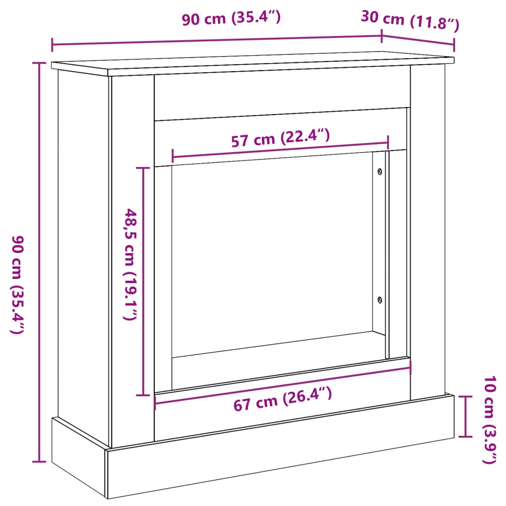Cornice per Camino Rovere Marrone 90x30x90 cm in Truciolato