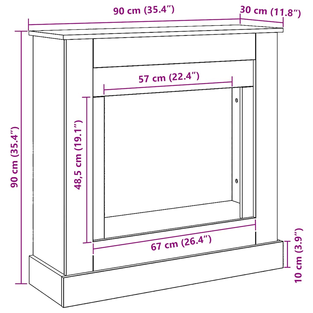 Cornice per Camino Rovere Artigianale 90x30x90 cm Truciolato