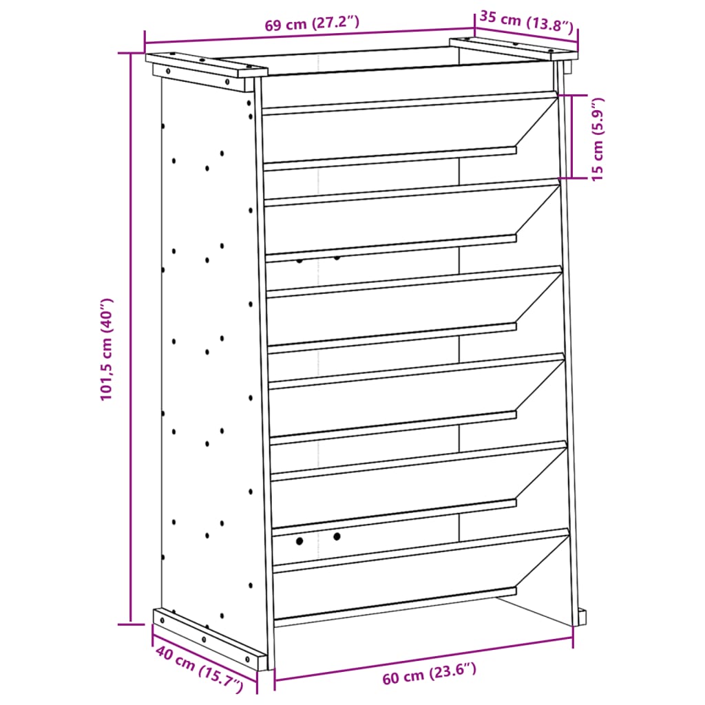 Fioriera Erbe 6 Ripiani Marrone Cera 69x40x101,5cm Legno Pino