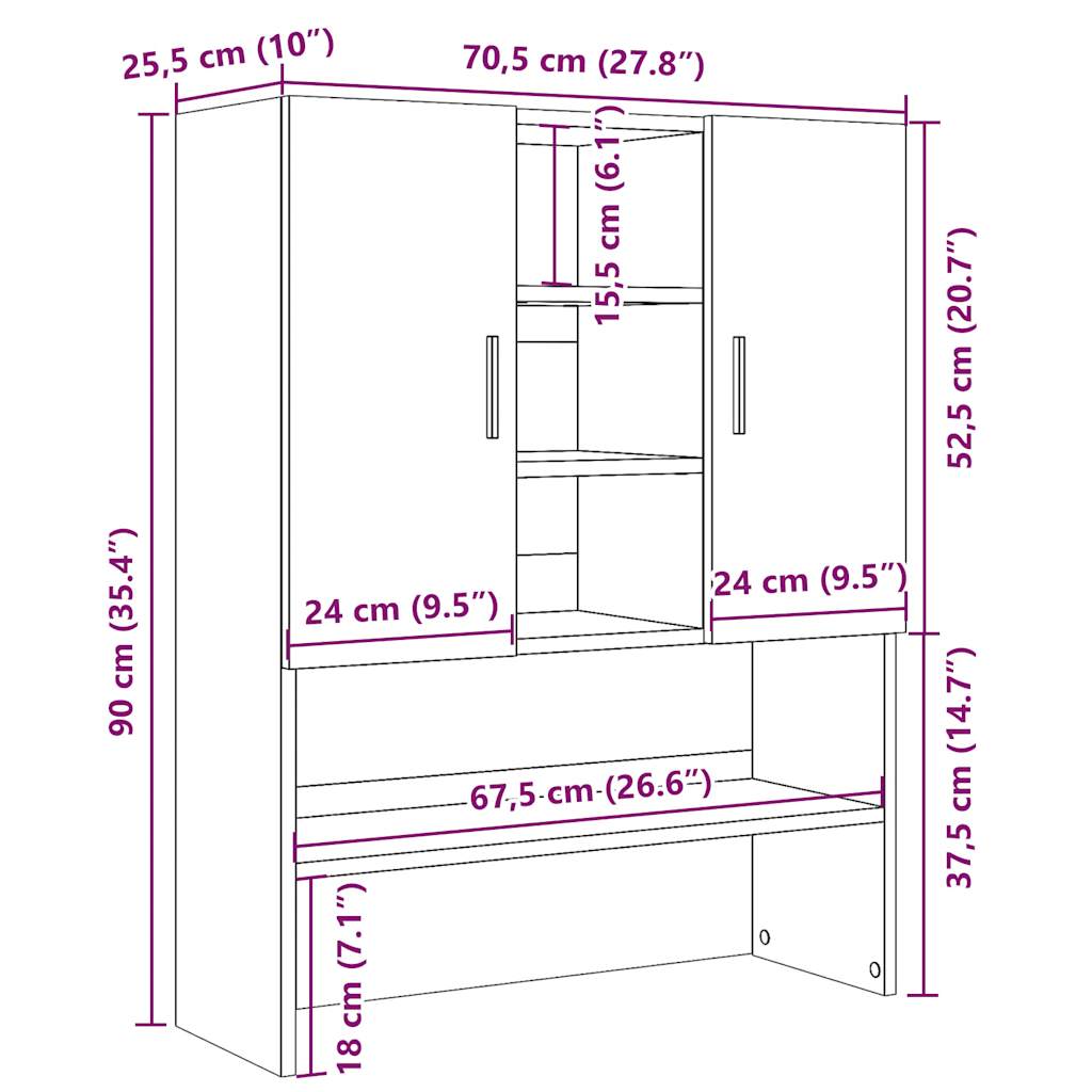 Mobile per Lavatrice Legno Antico 70,5x25,5x90 cm