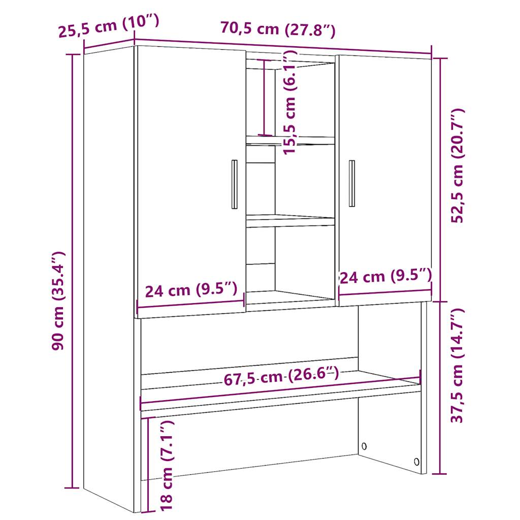Mobile per Lavatrice Rovere Artigianale 70,5x25,5x90 cm