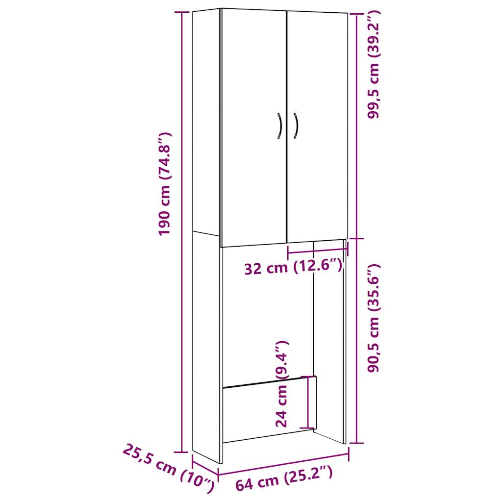 Mobile per Lavatrice Legno Antico 64x25,5x190 cm
