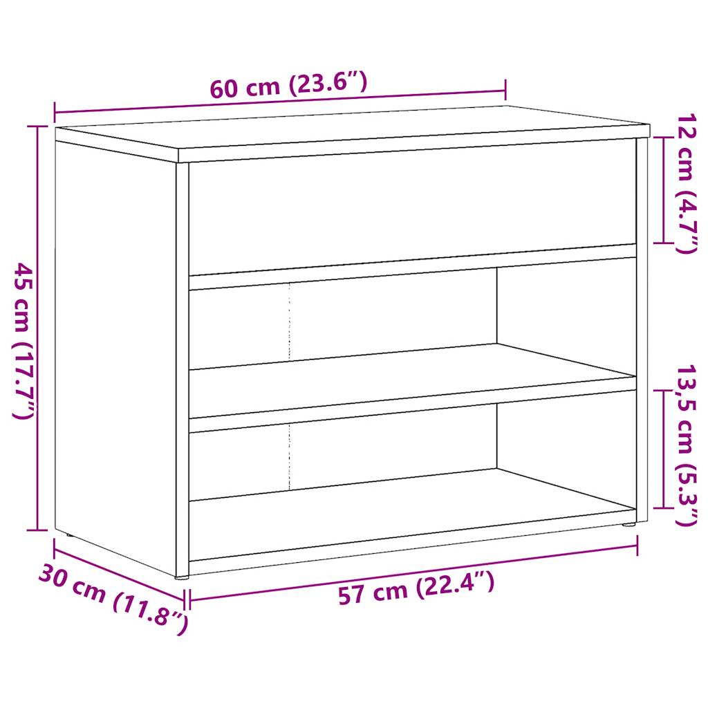 Scarpiera Legno Antico 60x30x45 cm in Legno Multistrato