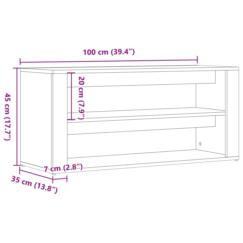 Scarpiera Legno Vecchio 100x35x45 cm in Truciolato