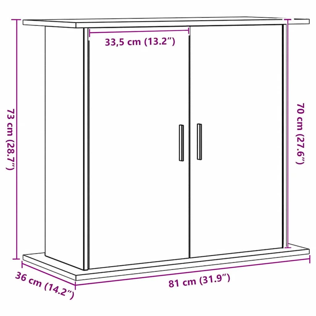 Supporto per acquario artigianale in rovere 81x36x73 cm in legno ingegnerizzato