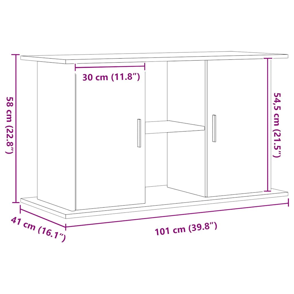 Supporto per acquario artigianale in rovere 101x41x58 cm in legno ingegnerizzato