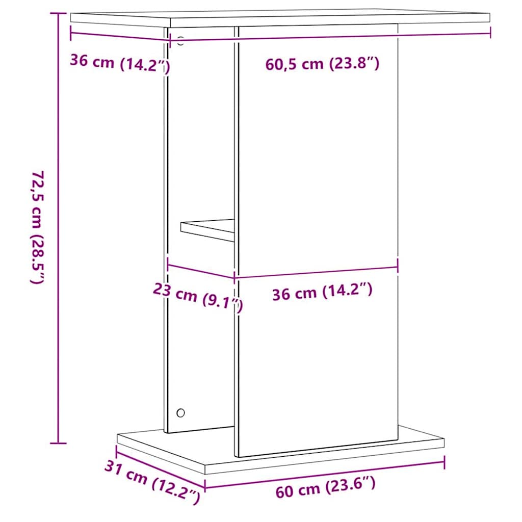 Supporto per acquario artigianale in rovere 36x60,5x72,5 cm in legno ingegnerizzato
