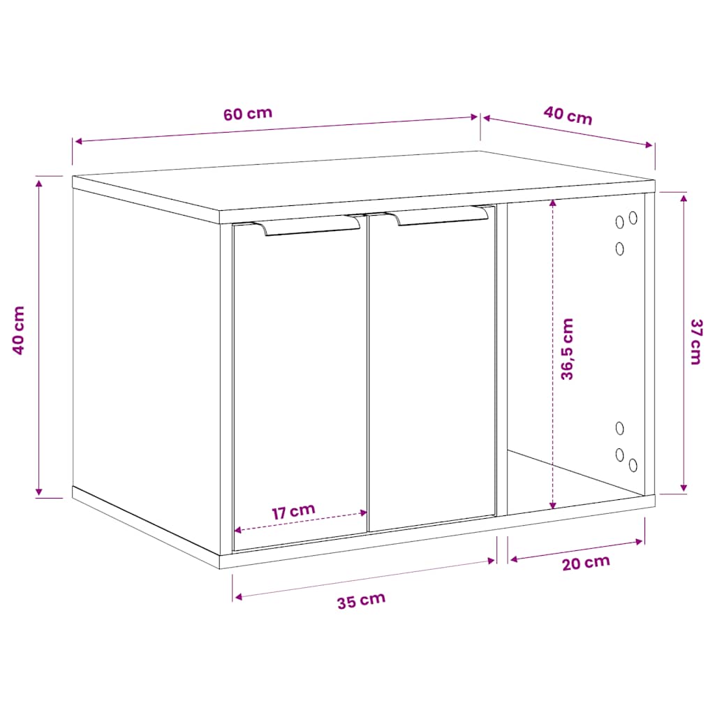 Recinto Lettiera Gatti Grigio Sonoma 60x40x40 cm in Truciolato