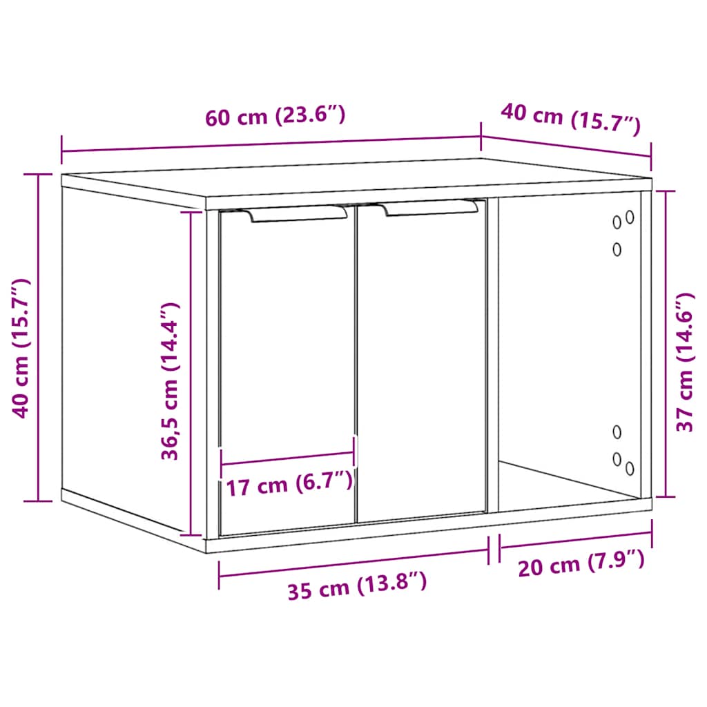 Recinto Lettiera Gatti Rovere Marrone 60x40x40 cm in Truciolato