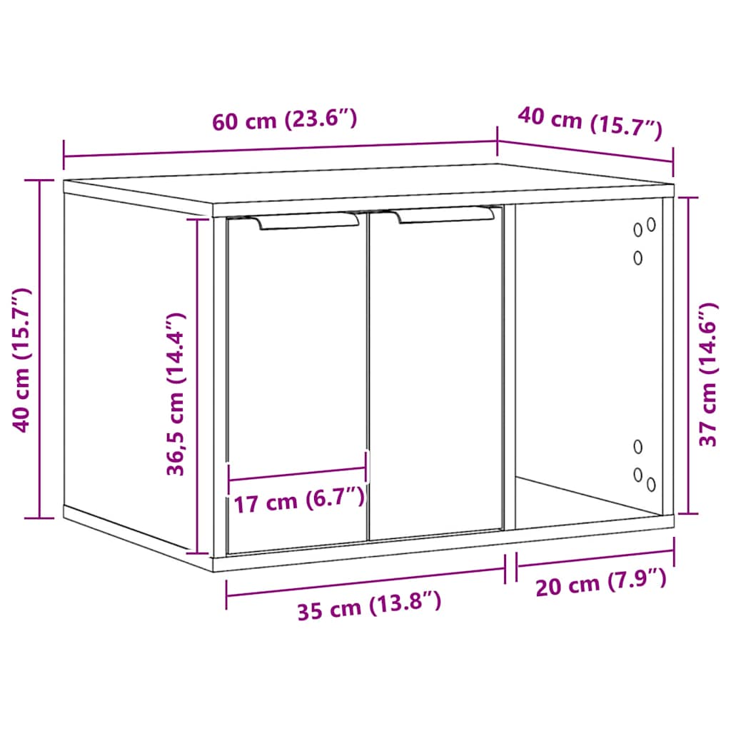 Recinto Lettiera Gatti Legno Vecchio 60x40x40 cm in Truciolato