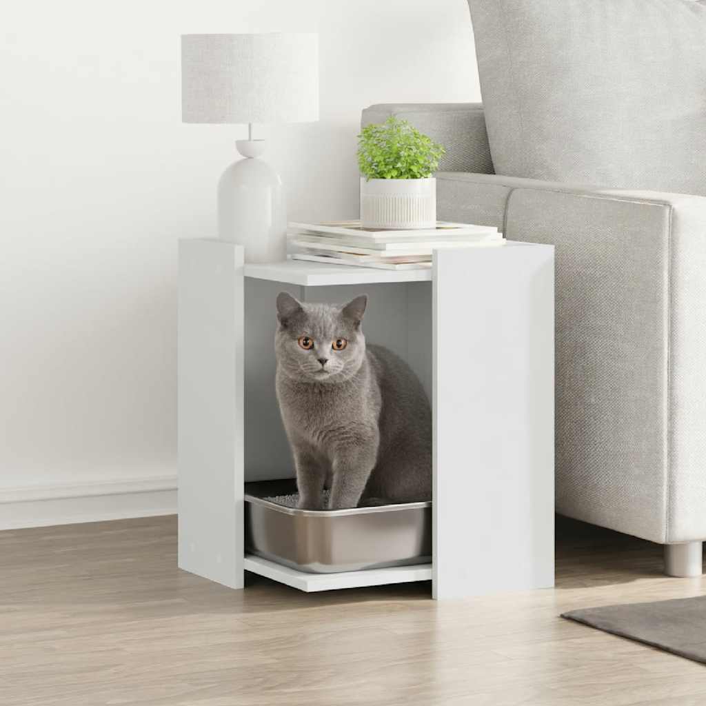 Recinto per Lettiera per Gatti Bianco 80x50x45 cm in Truciolato