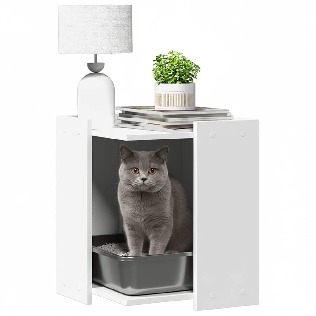 Recinto per Lettiera per Gatti Bianco 80x50x45 cm in Truciolato