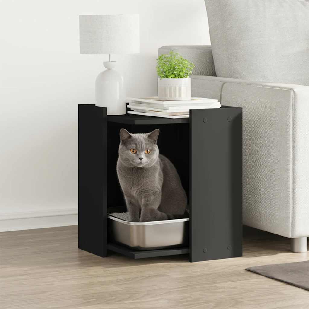Recinto per Lettiera per Gatti Nero 60x40x40 cm in Truciolato