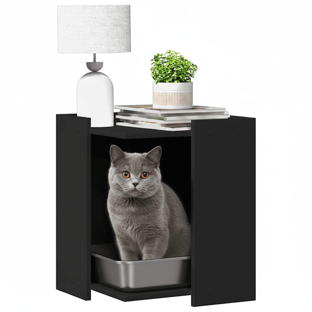 Recinto per Lettiera per Gatti Nero 60x40x40 cm in Truciolato