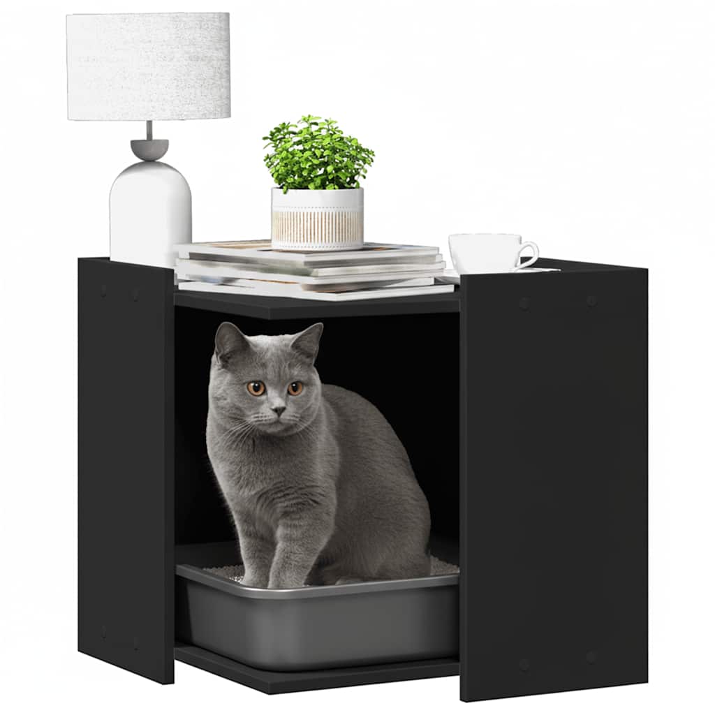 Recinto per Lettiera per Gatti Nero 53x53x51 cm in Truciolato