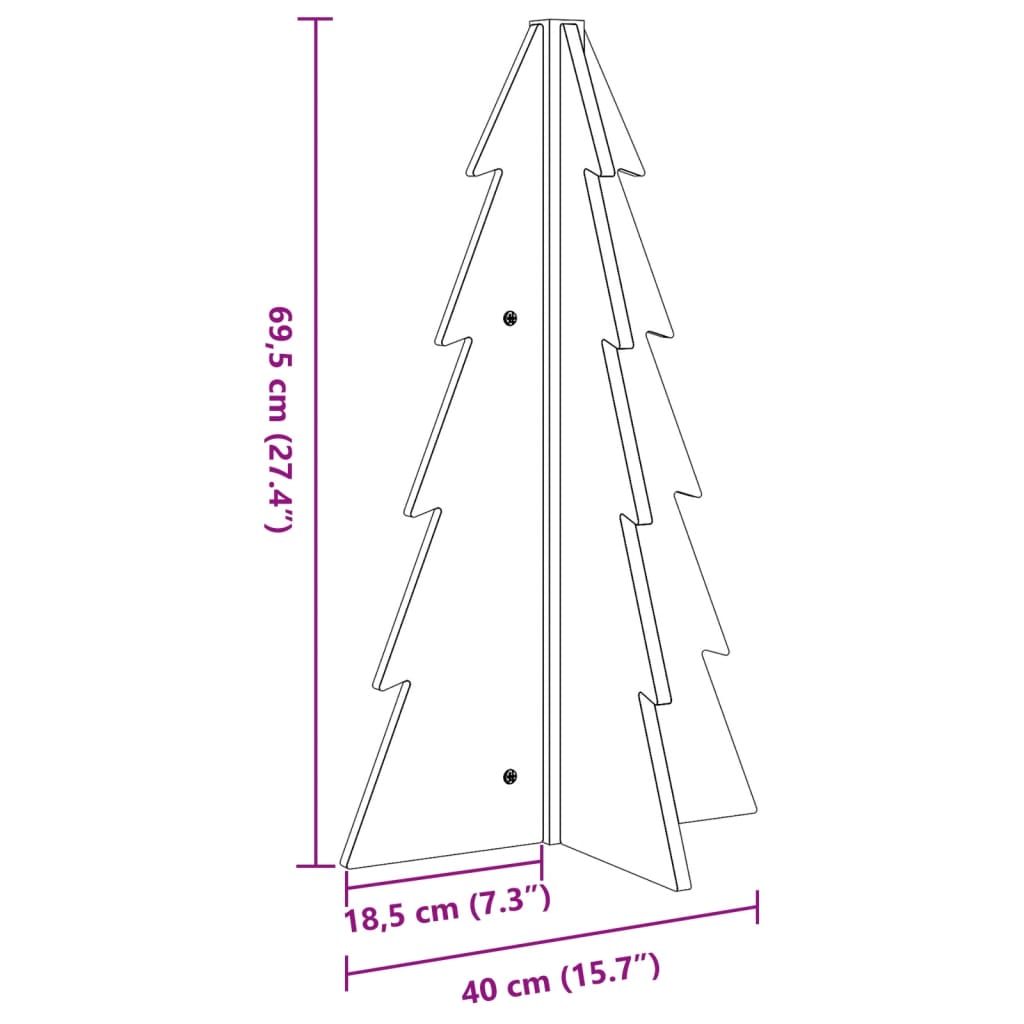 Albero di Natale Decorativo in Legno 69,5cm Legno Massello Pino