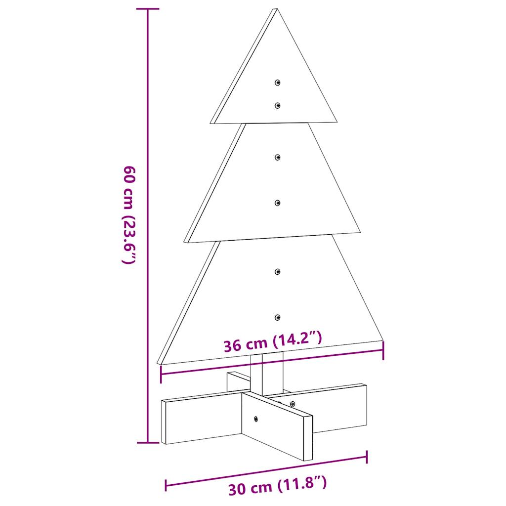 Albero di Natale Decorativo Bianco 60 cm Legno Massello di Pino