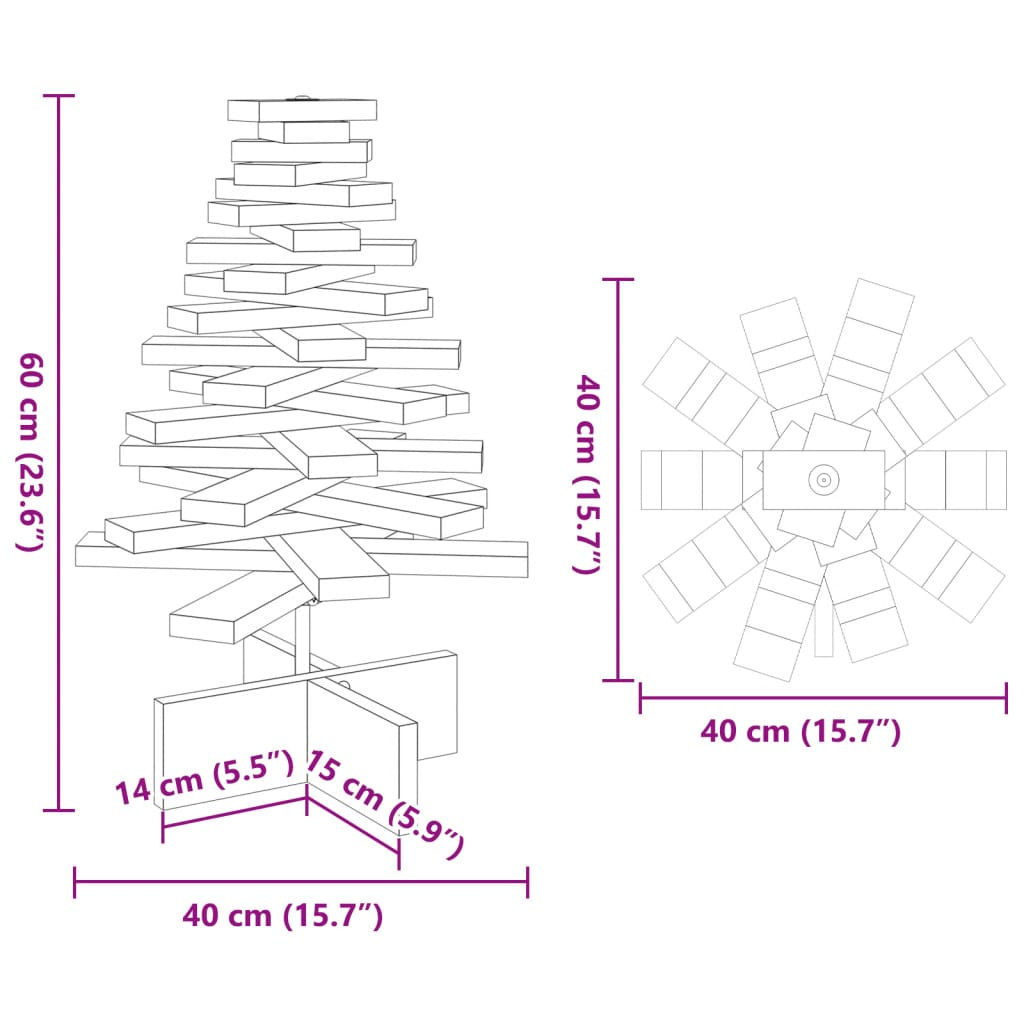 Albero di Natale Decorativo in Legno 60 cm Legno Massello Pino
