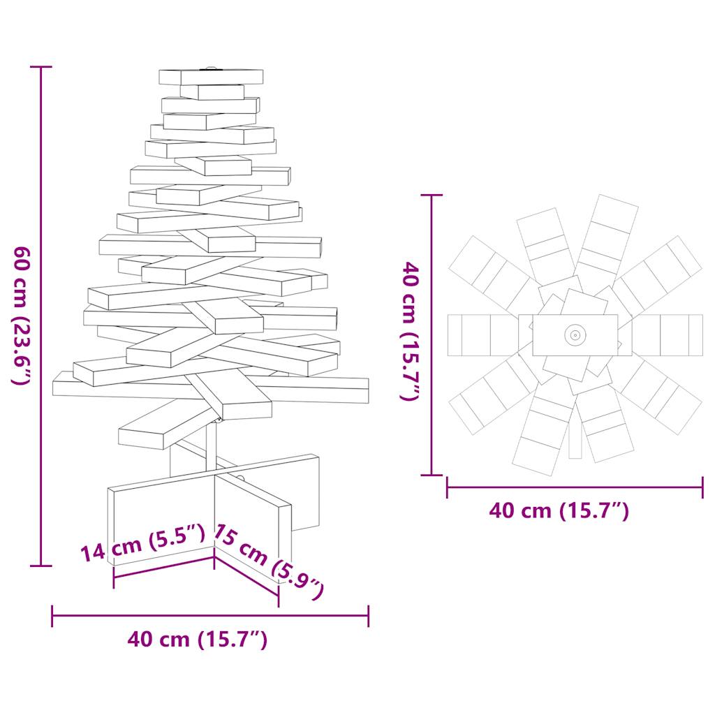Albero di Natale Decorativo Bianco 60 cm Legno Massello di Pino
