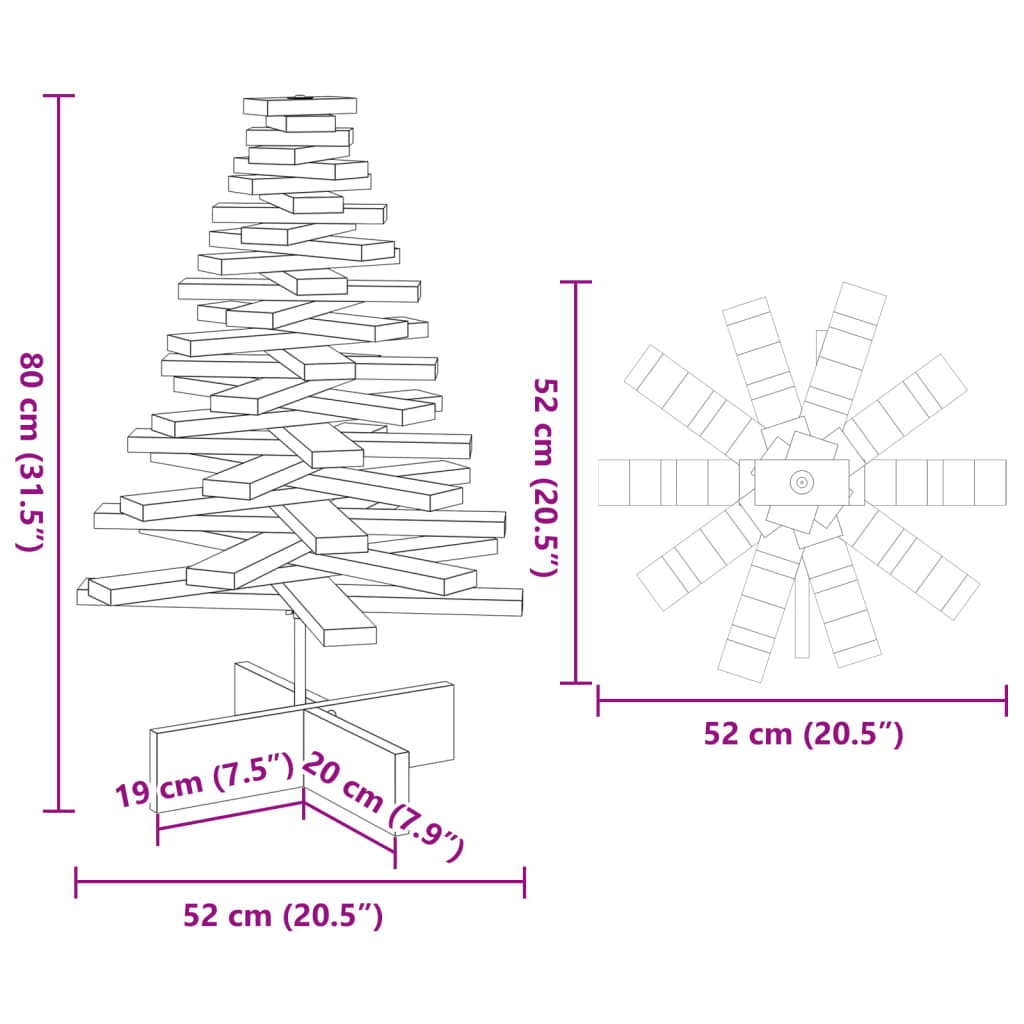 Albero di Natale Decorativo in Legno 80 cm Legno Massello Pino