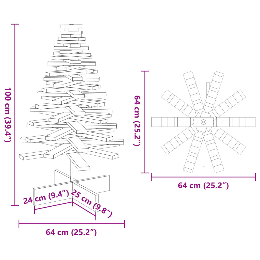 Albero di Natale Decorativo in Legno 100 cm Legno Massello Pino