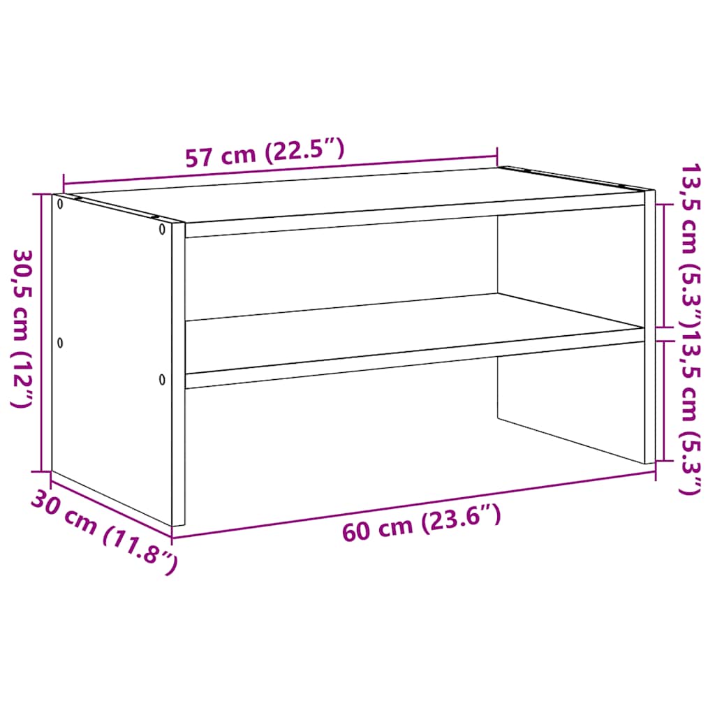 Scarpiera Impilabile Rovere Fumo 60x30x30,5 cm