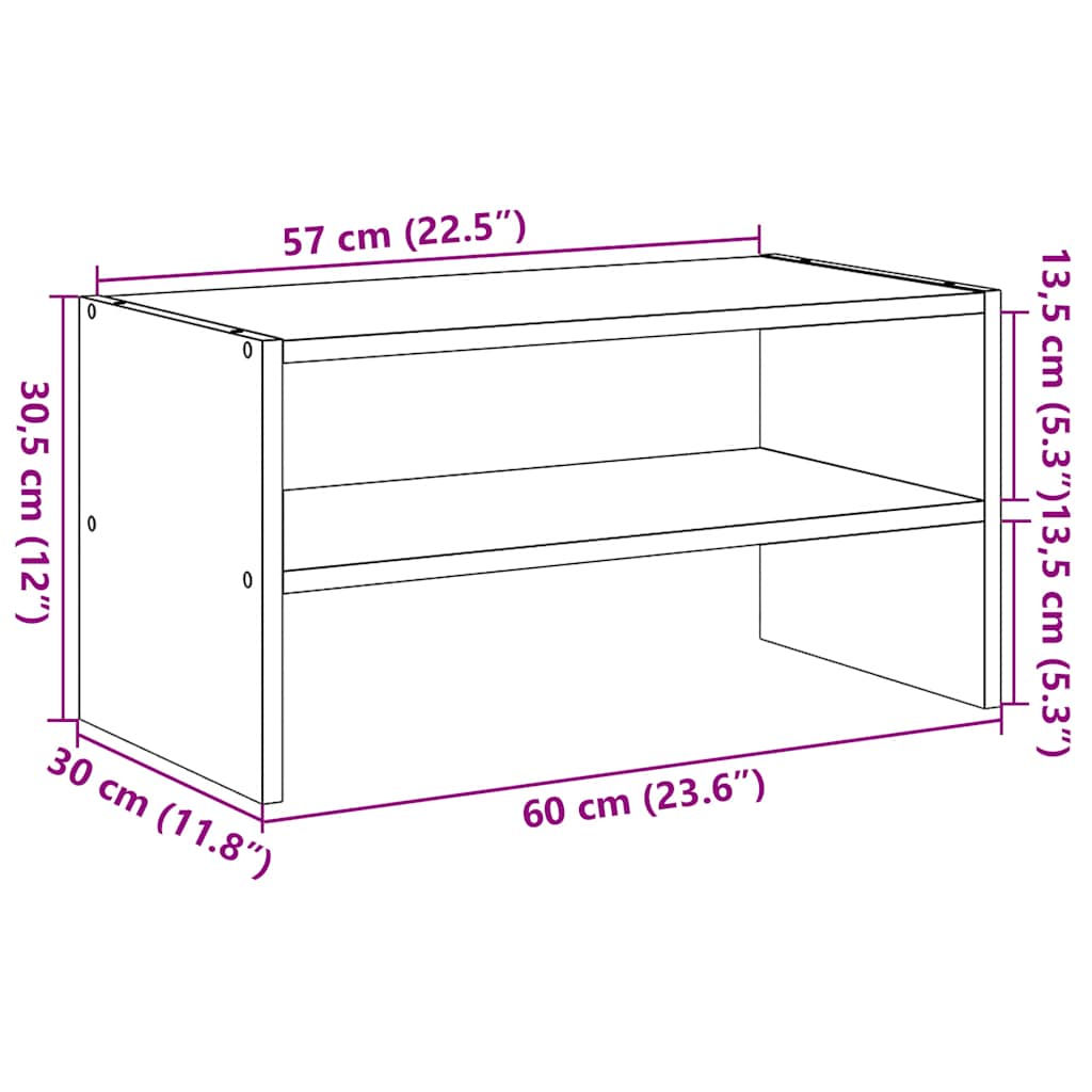 Scarpiera Impilabile Rovere Artigianale 60x30x30,5 cm