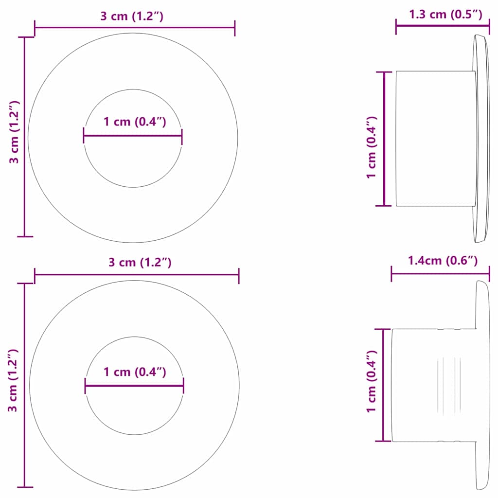 Tappi per tavolo da calciobalilla 10 pz Nero 3 x 3 x 1,4 cm