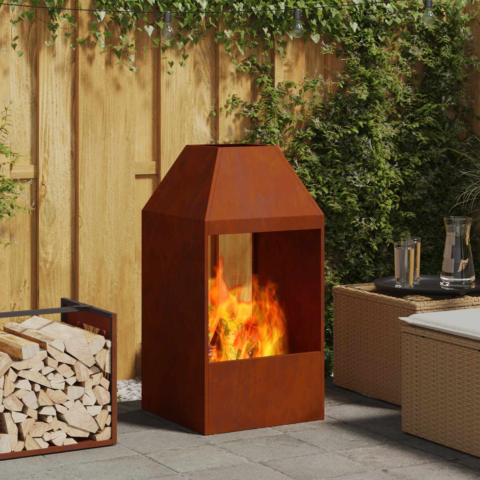 Braciere Ruggine 50 x 50 x 100 cm Acciaio Corten