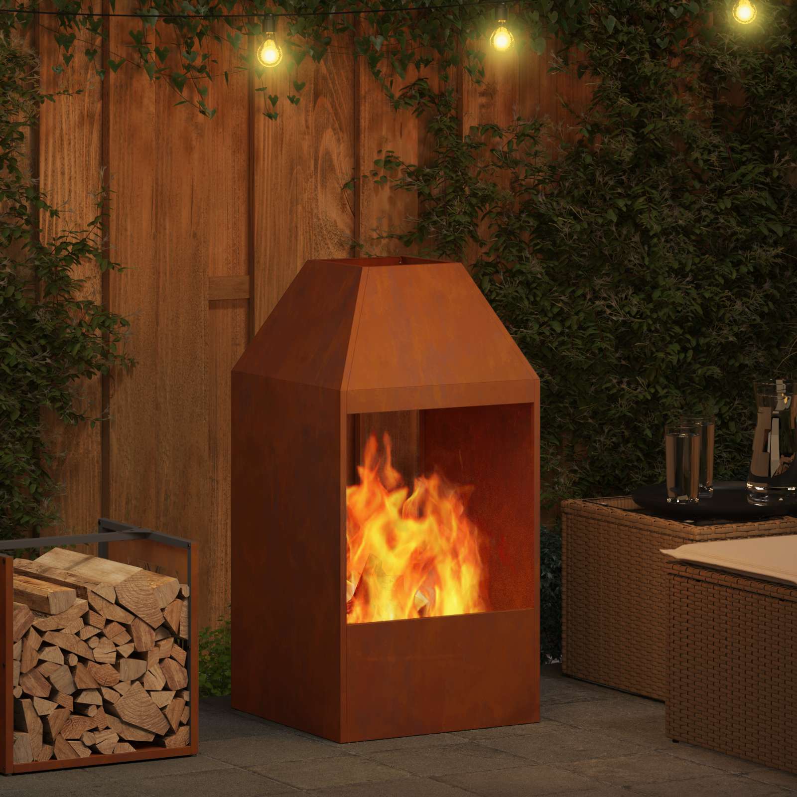 Braciere Ruggine 50 x 50 x 100 cm Acciaio Corten